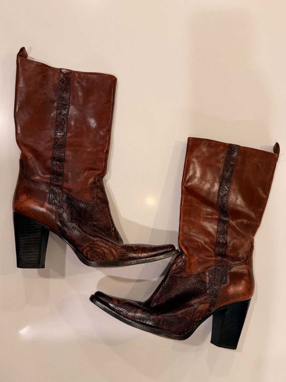Antonio Melani Cassidy Tooled Leather Western Boots Brown 8.5